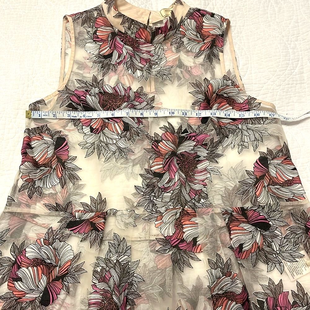 Anthropologie Moulinette Soeurs Terrace Blush Floral Sheer Peplum Top Cream Sz 2 - Picture 4 of 10